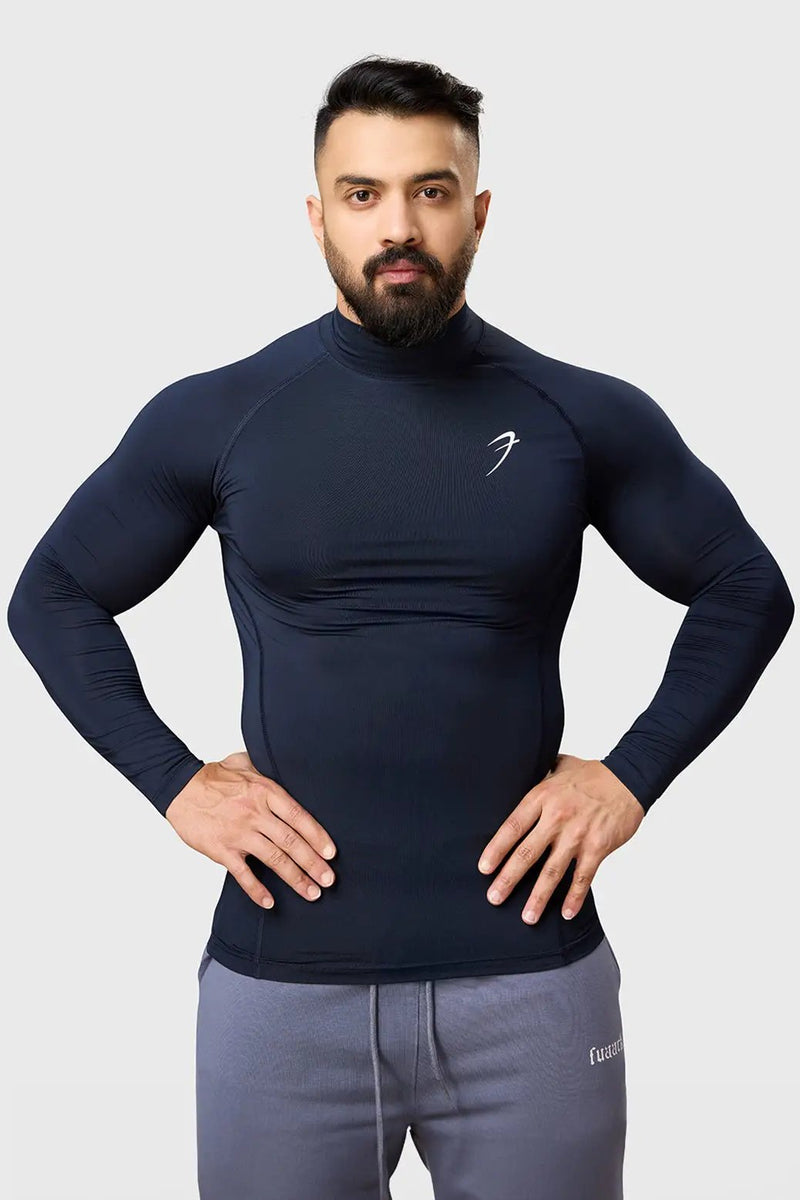 High Neck Compression Full Sleeves T-shirt Navy by Fuaark Nz