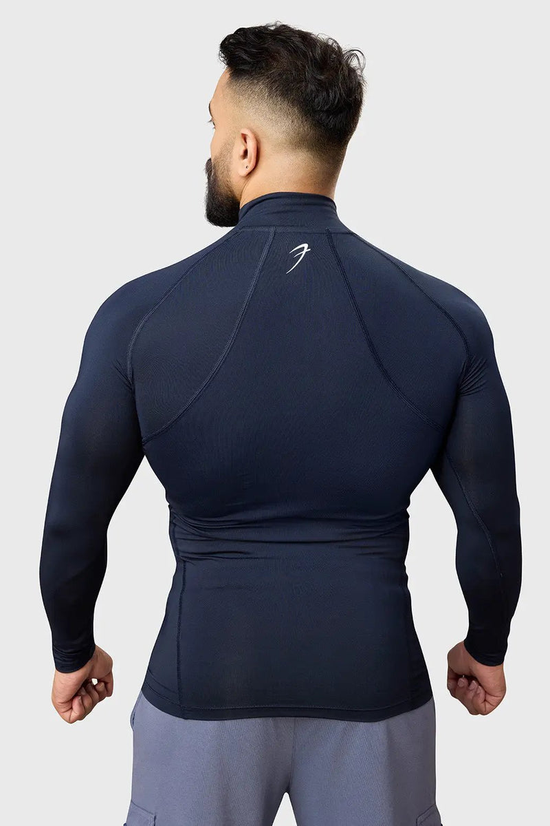 High Neck Compression Full Sleeves T-shirt Navy by Fuaark Nz