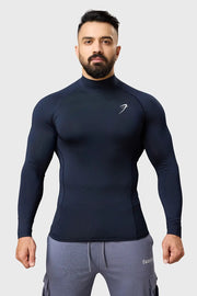High Neck Compression Full Sleeves T-shirt Navy by Fuaark Nz