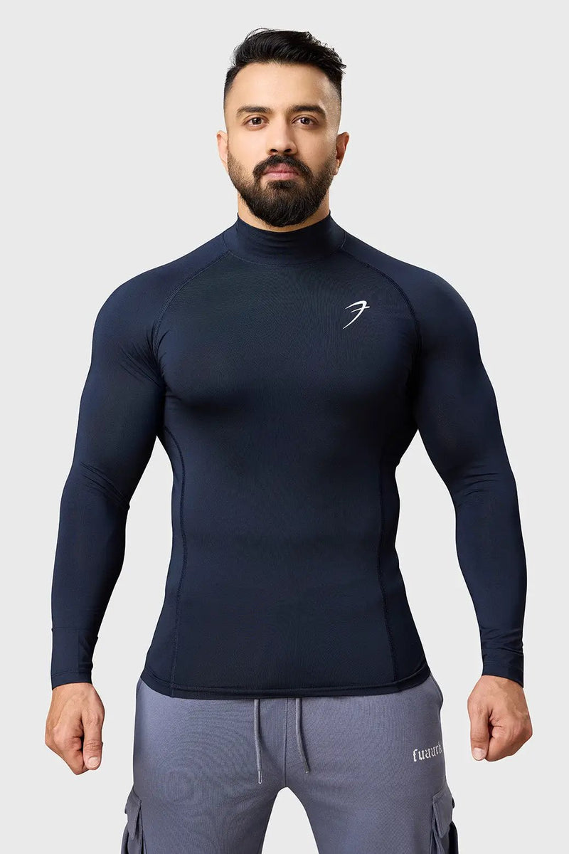 High Neck Compression Full Sleeves T-shirt Navy by Fuaark Nz