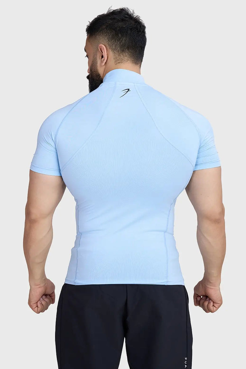 High Neck Compression T-shirt Glacial Blue by Fuaark Nz
