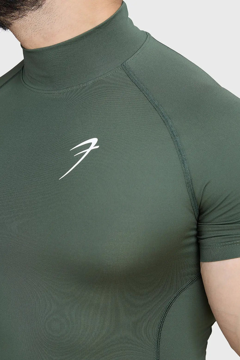 High Neck Compression T-shirt Olive by Fuaark Nz