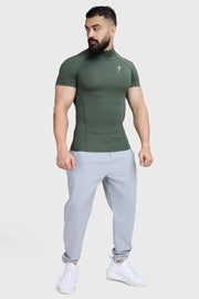 High Neck Compression T-shirt Olive by Fuaark Nz