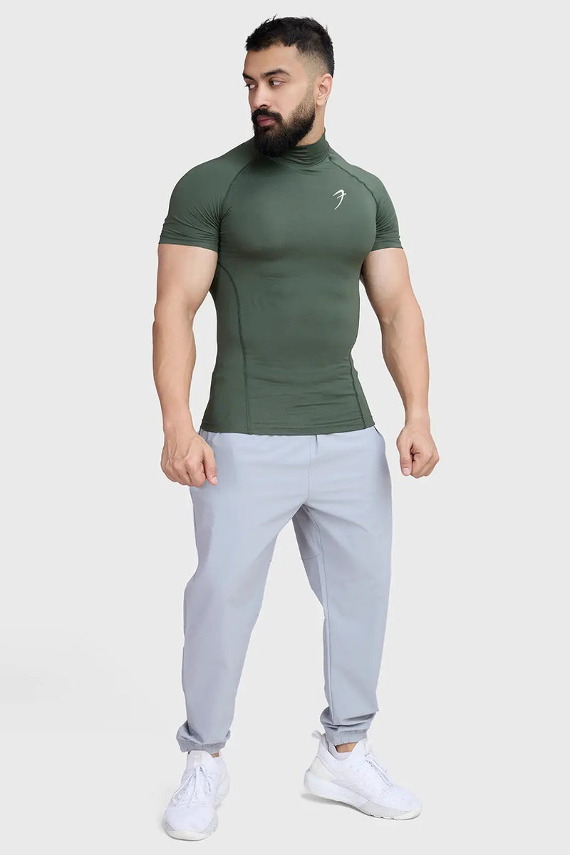 High Neck Compression T-shirt Olive by Fuaark Nz
