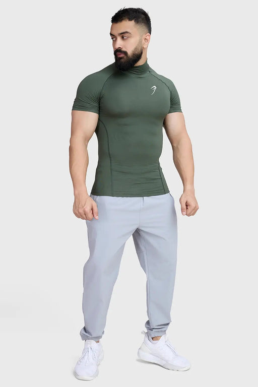 High Neck Compression T-shirt Olive by Fuaark Nz
