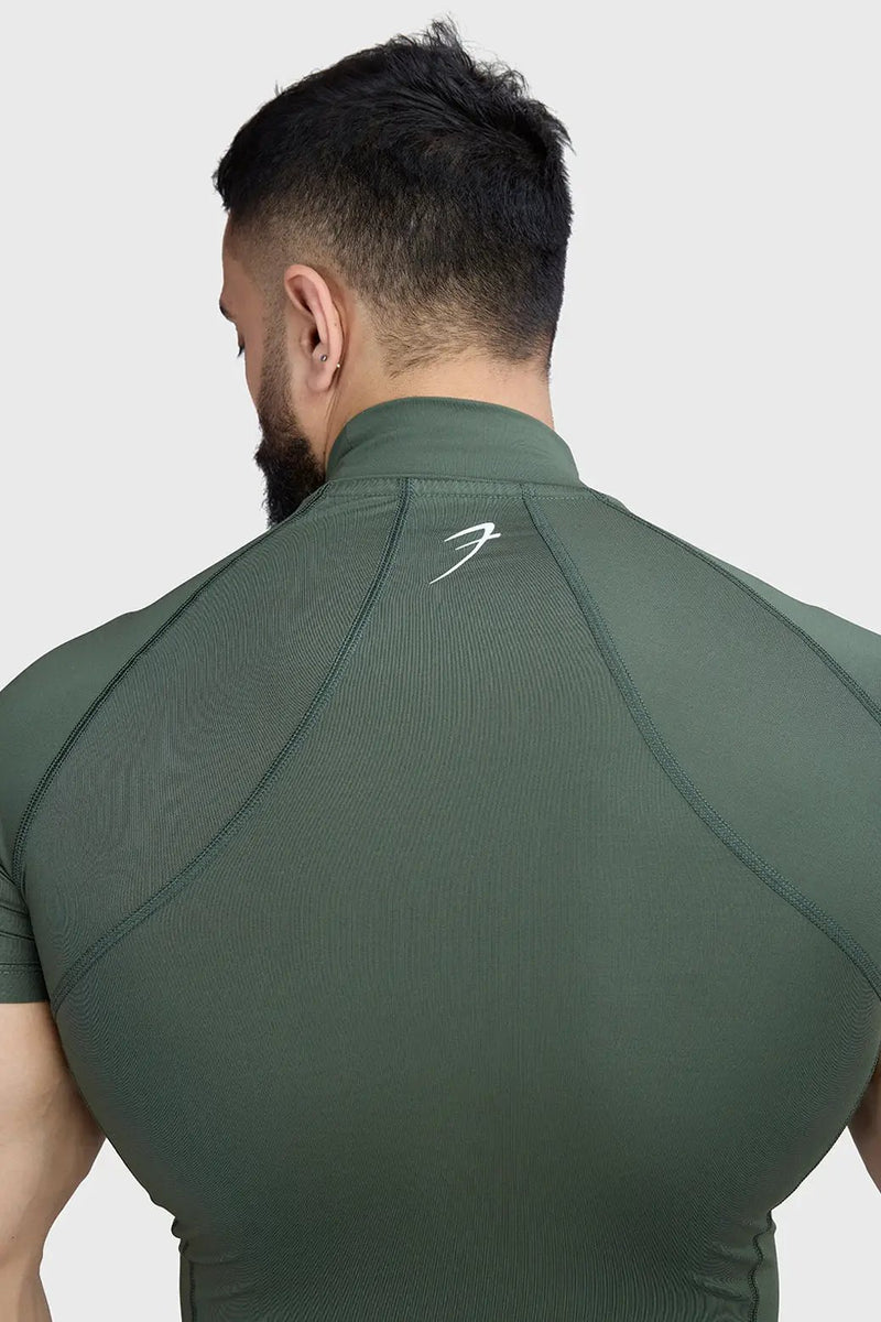 High Neck Compression T-shirt Olive by Fuaark Nz