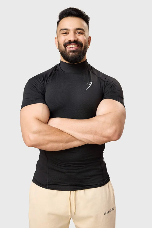 High Neck Compression T-shirt Black by Fuaark Nz