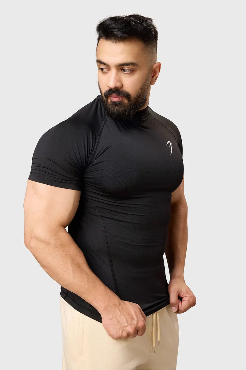High Neck Compression T-shirt Black by Fuaark Nz