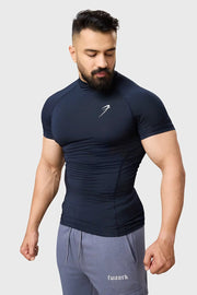 High Neck Compression T-shirt Navy by Fuaark Nz