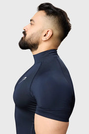 High Neck Compression T-shirt Navy by Fuaark Nz