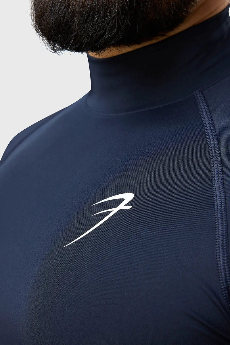 High Neck Compression T-shirt Navy by Fuaark Nz