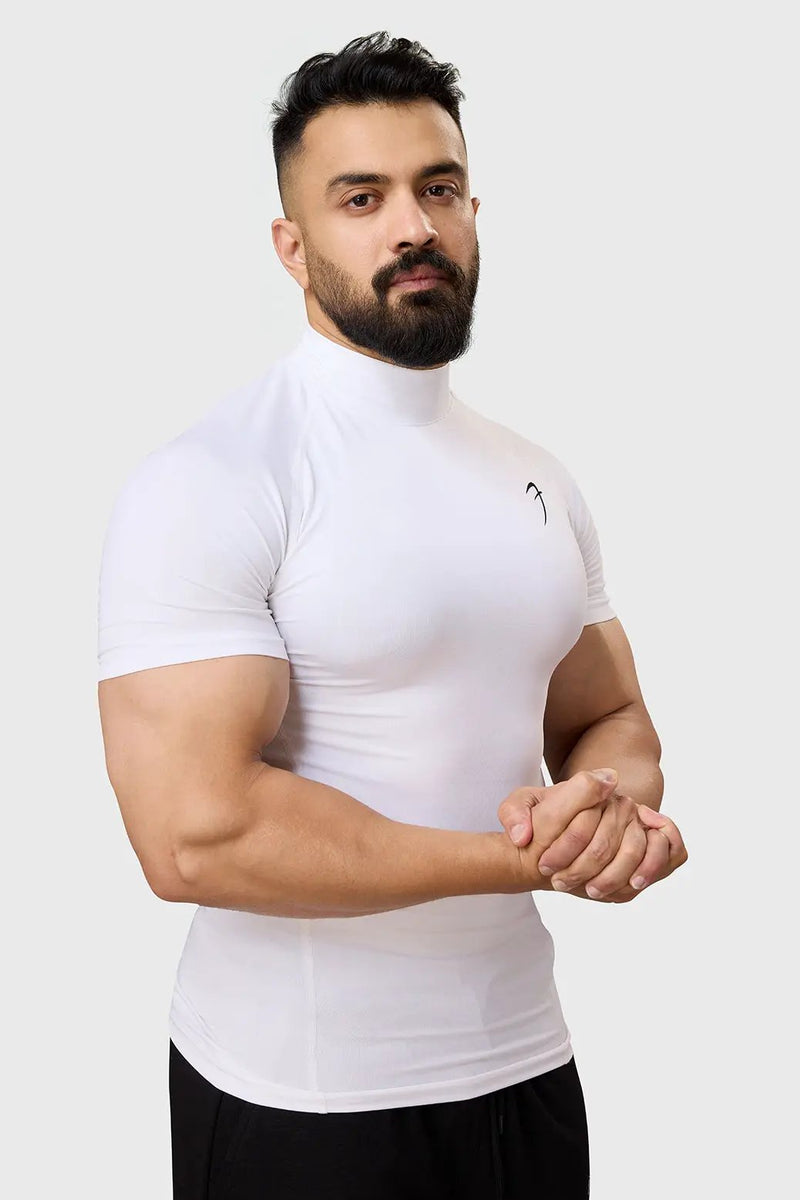 High Neck Compression T-shirt White by Fuaark Nz