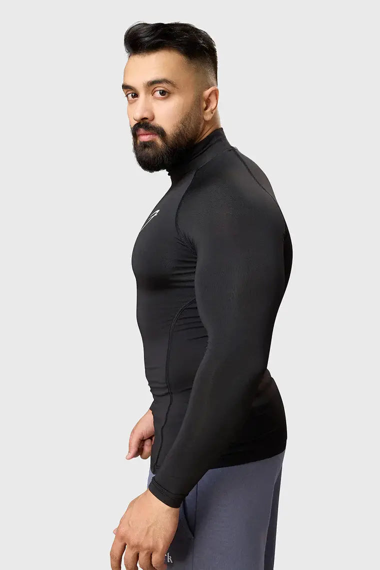 High Neck Compression Full Sleeves T-shirt Black by Fuaark Nz
