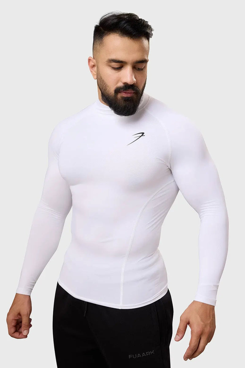 High Neck Compression Full Sleeves T-shirt White by Fuaark Nz