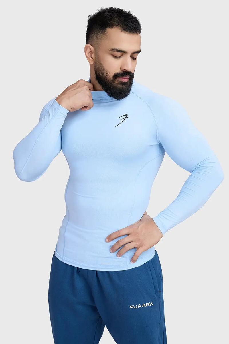 High Neck Compression Full Sleeves T-shirt Glacial Blue by Fuaark Nz