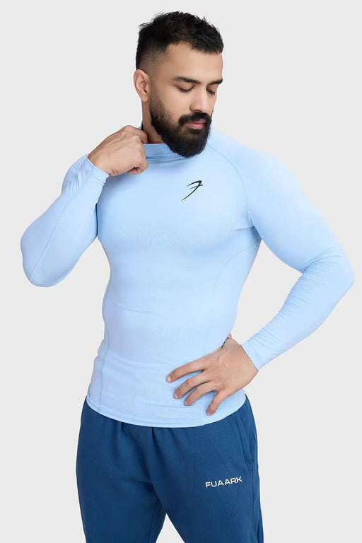 High Neck Compression Full Sleeves T-shirt Glacial Blue by Fuaark Nz