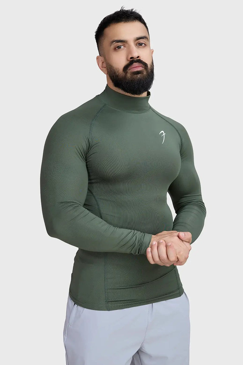 High Neck Compression Full Sleeves T-shirt Olive by Fuaark Nz