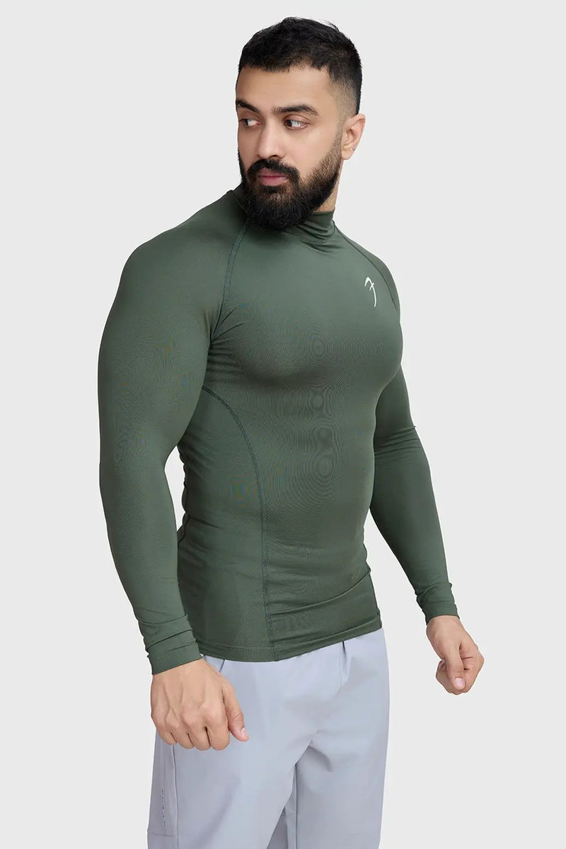High Neck Compression Full Sleeves T-shirt Olive by Fuaark Nz