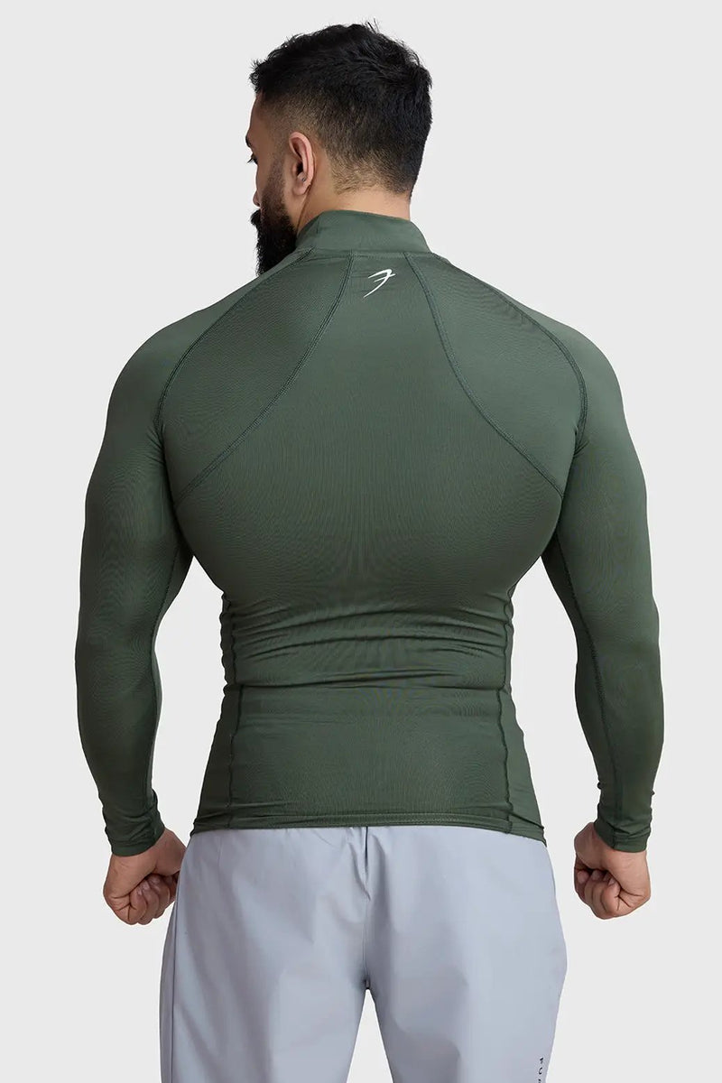 High Neck Compression Full Sleeves T-shirt Olive by Fuaark Nz