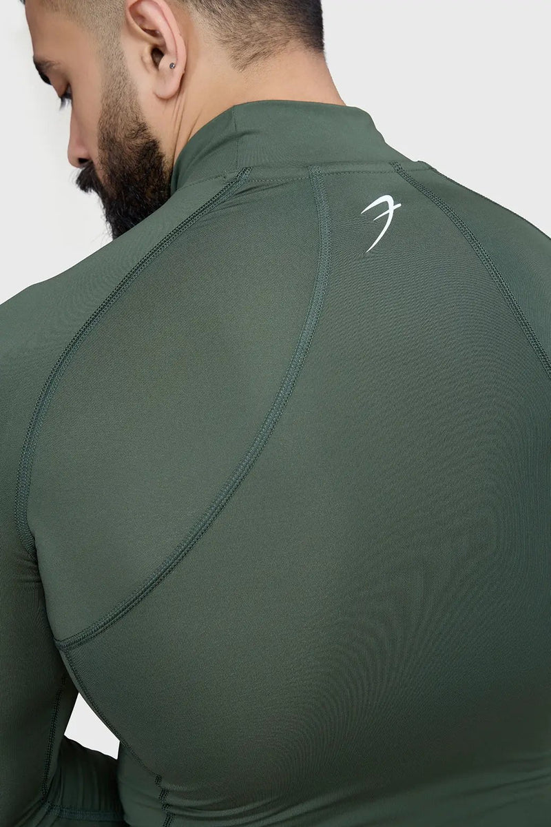 High Neck Compression Full Sleeves T-shirt Olive by Fuaark Nz