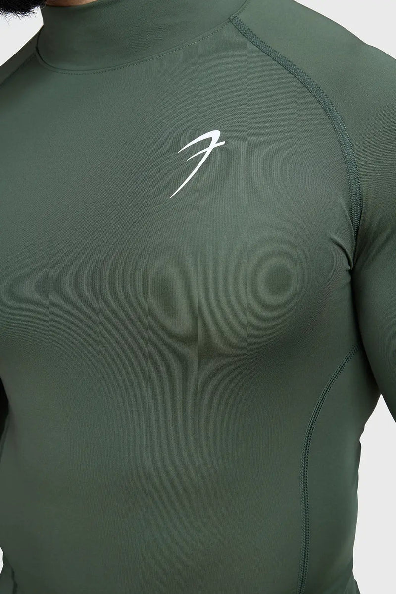 High Neck Compression Full Sleeves T-shirt Olive by Fuaark Nz