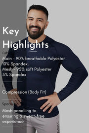 Compression 2.0 Full Sleeves T-shirt Navy by Fuaark Nz