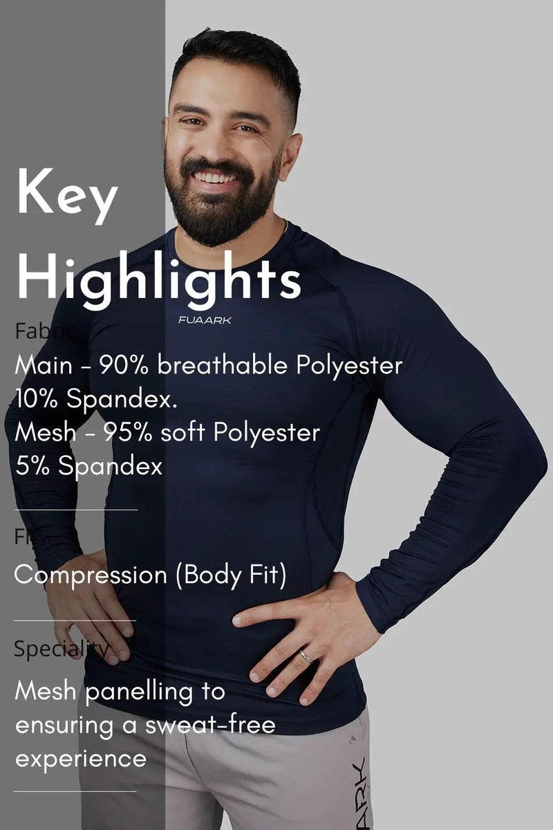 Compression 2.0 Full Sleeves T-shirt Navy by Fuaark Nz