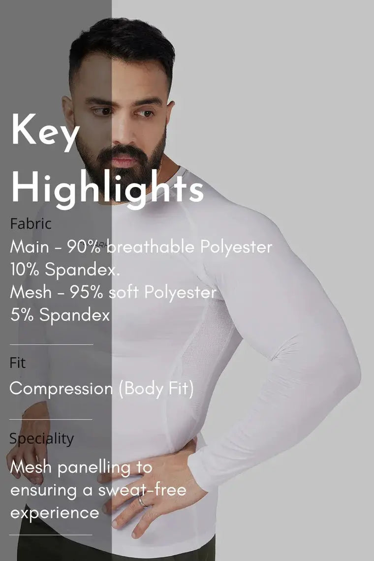 Compression 2.0 Full Sleeves T-shirt White by Fuaark Nz