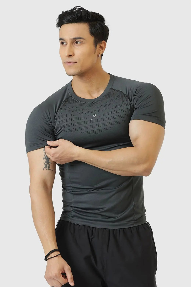Power Seamless T-shirt Grey/Logo by Fuaark Nz