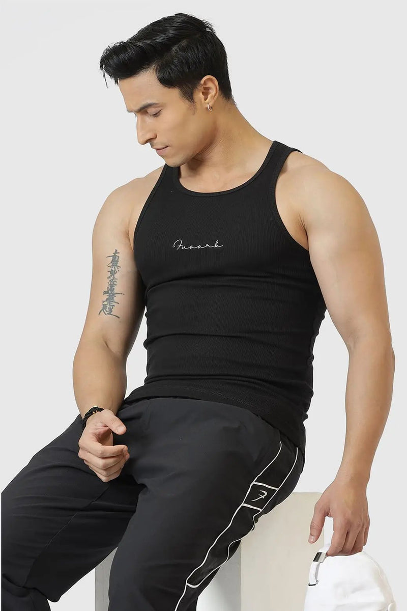Ribbed Tank Black by Fuaark Nz