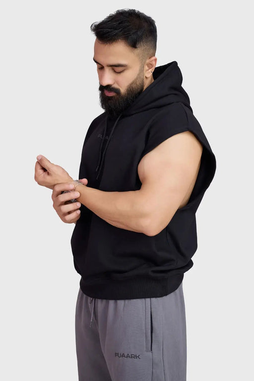 Signature Cap Sleeves Hoodie Black by Fuaark Nz