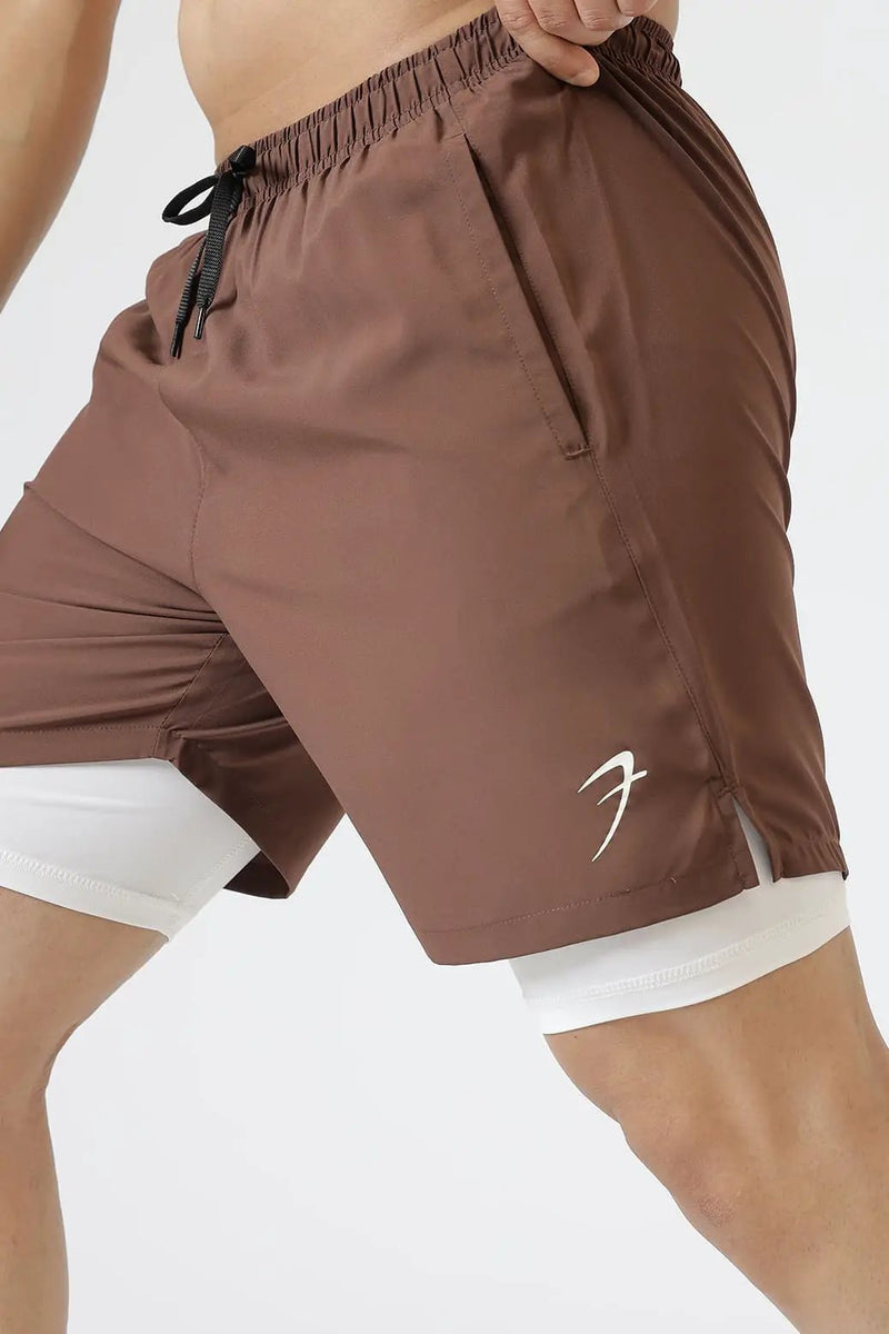 2 in 1 Compression Shorts Brown by Fuaark Nz