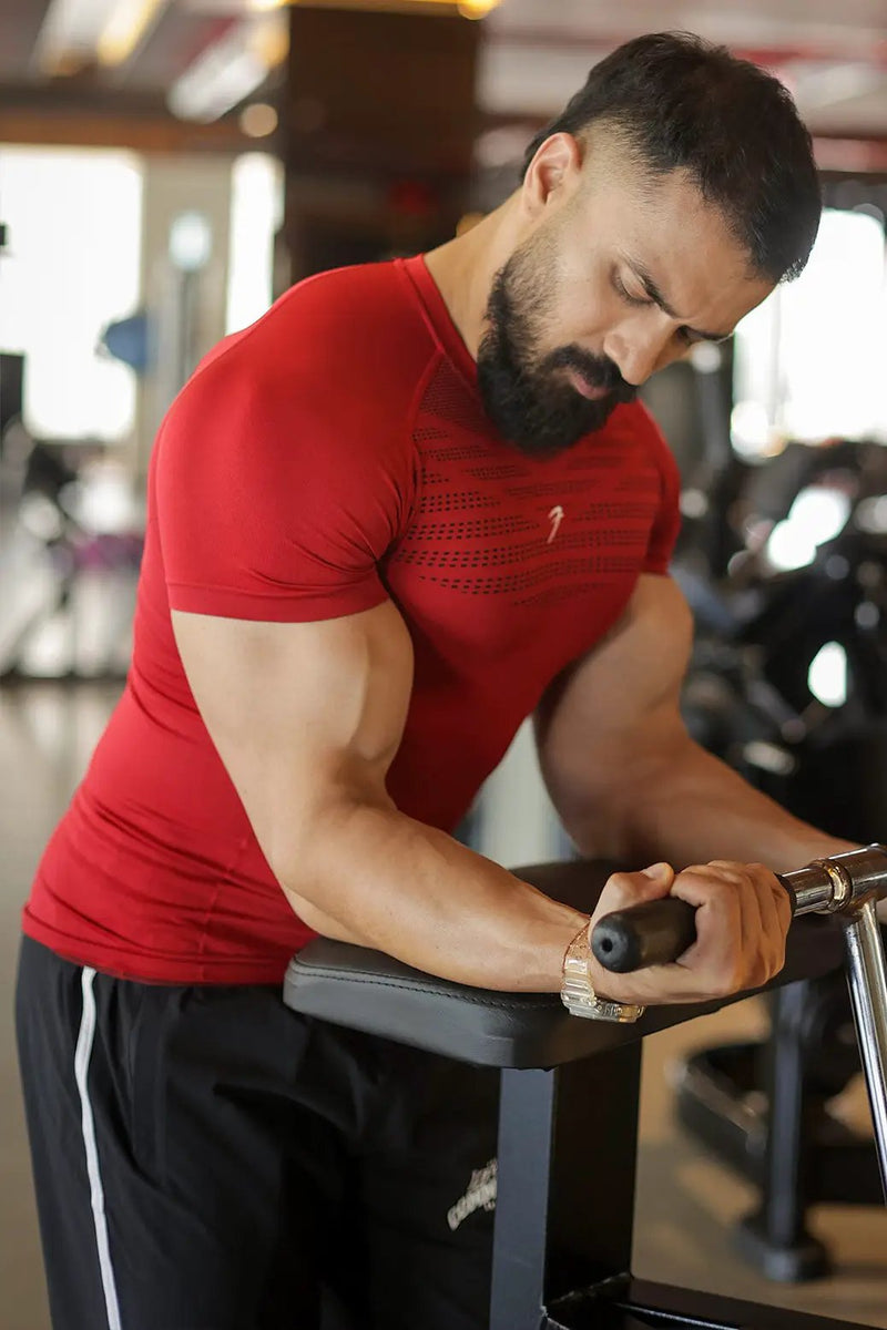 Power Seamless T-shirt Red/Logo by Fuaark Nz