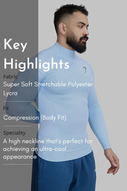 High Neck Compression Full Sleeves T-shirt Glacial Blue by Fuaark Nz
