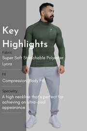 High Neck Compression Full Sleeves T-shirt Olive by Fuaark Nz