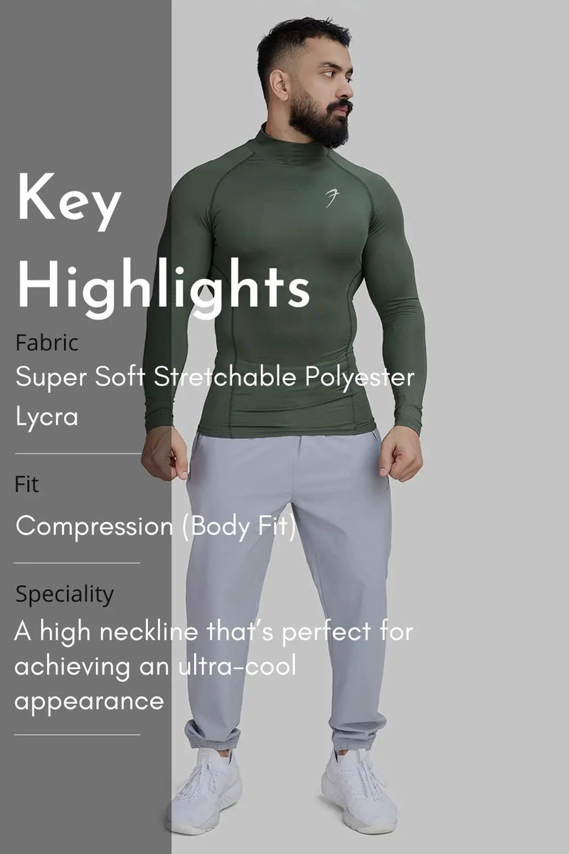 High Neck Compression Full Sleeves T-shirt Olive by Fuaark Nz