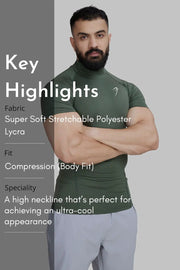 High Neck Compression T-shirt Olive by Fuaark Nz