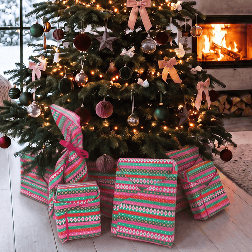 Waste Free Celebrations Furoshiki Wrapping Cloths Feliz Navidad Fiesta - 4 Furoshiki Gift Wraps Feliz Navidad Fiesta - 4 Furoshiki Gift Wraps