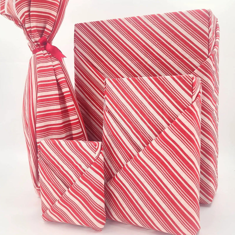 Waste Free Celebrations Furoshiki Wrapping Cloths Candy Cane - 4 Furoshiki Gift Wraps Candy Cane - 4 Furoshiki Gift Wraps