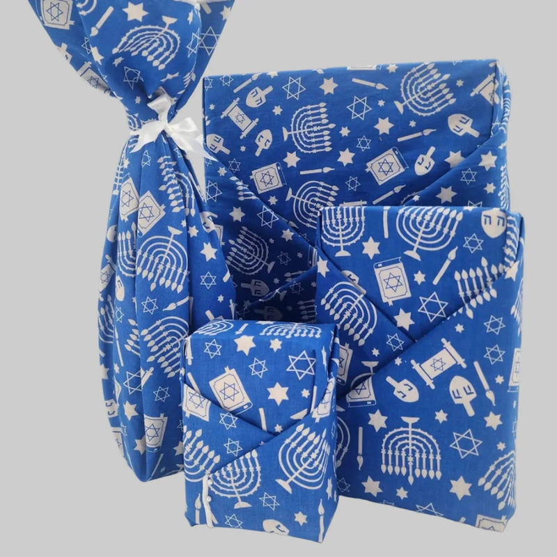 Waste Free Celebrations Furoshiki Wrapping Cloths Happy Hanukkah - 4 Furoshiki Gift Wraps Happy Hanukkah - 4 Furoshiki Gift Wraps