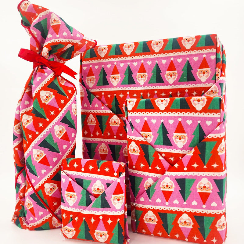 Waste Free Celebrations Furoshiki Wrapping Cloths Feliz Navidad Papá Noel - 4 Furoshiki Gift Wraps Feliz Navidad Papá Noel - 4 Furoshiki Gift Wraps