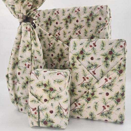 Waste Free Celebrations Furoshiki Wrapping Cloths Nadarrach Giuthas na Nollaige - 4 Furoshiki Gift Wraps Nadarrach Giuthas na Nollaige - 4 Furoshiki Gift Wraps