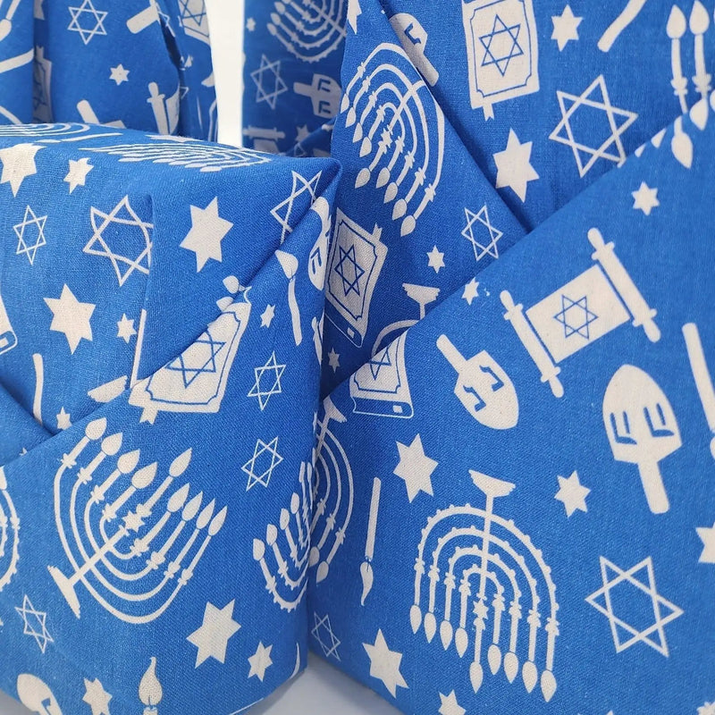 Waste Free Celebrations Furoshiki Wrapping Cloths Happy Hanukkah - 4 Furoshiki Gift Wraps Happy Hanukkah - 4 Furoshiki Gift Wraps