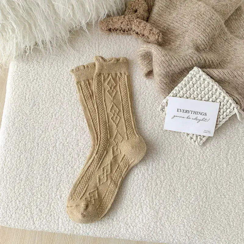 Thick Diamond-Shaped Wool Mid-Thigh Socks for Fall/Winter - Warm Cozy Leg Warmers by Mead's Supply & Equipment Outfitters limited