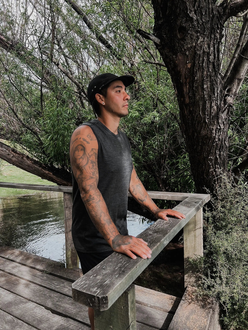 Men's Garage Tank Top - 100% Merino Wool, Slate Grey by Merino 365 NZ