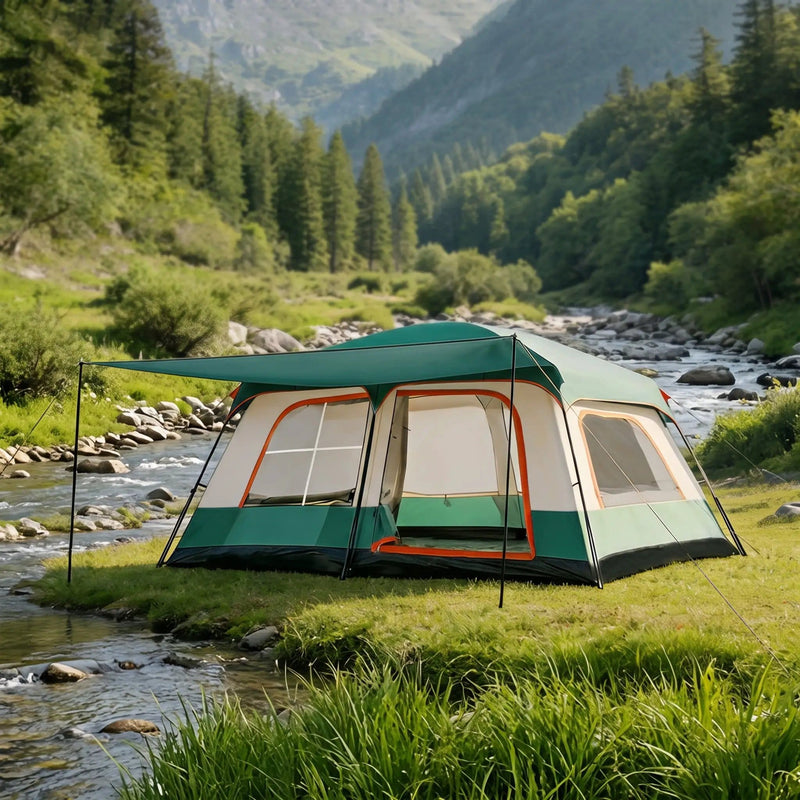 ECOTREK Tent ECOTREK Family Cabin Camping Tent With Sunshade Awning QLY7133 ECOTREK Family Cabin Tent With Sunshade Awning QLY7133