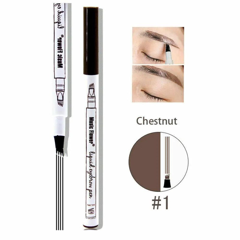 #1 Chestnut Waterproof Music Flower Liquid Eyebrow Pencil with Four Tips Brow Tattoo Pen by salelink.co.nz
