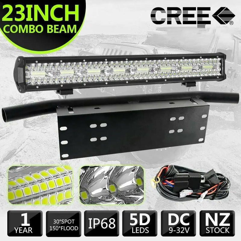 23inch CREE LED Light Bar Tri Row Combo + 23'' Number Plate Frame Mount Bracket by salelink.co.nz