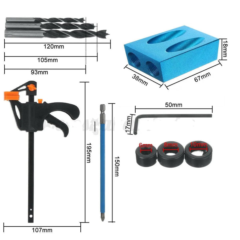 15pcs Pocket Hole Jig Kit Woodworking Guide Oblique Drill Angle Hole Locator by salelink.co.nz