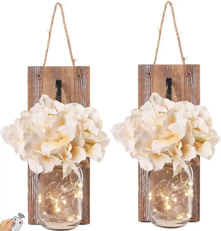 Mason Jar Hydrangea Flower Wall Lights Decor String Lights by salelink.co.nz